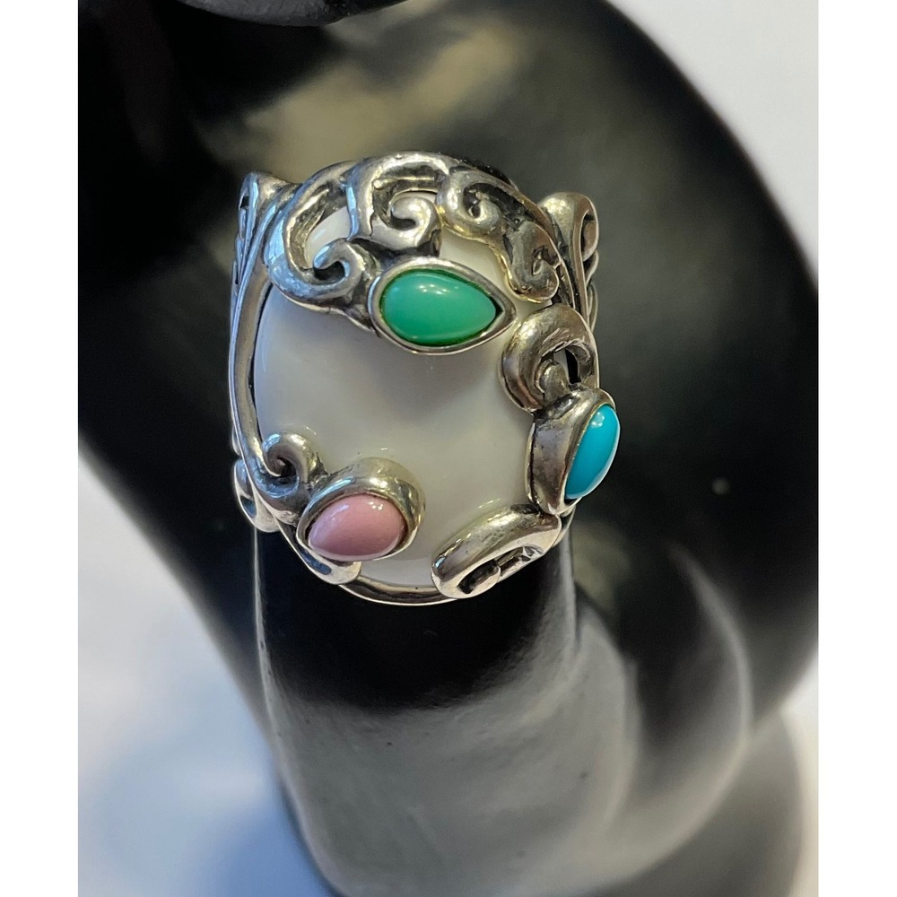 Carolyn Pollack Sterling Silver Multi-Stone Filigree Statement Ring Size 6